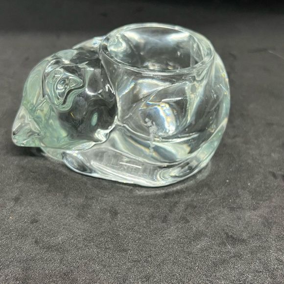 VTG Indiana Glass 5” Crystal Lazy Sleeping Cat Votive Tealight Candle Holder - Picture 8 of 14